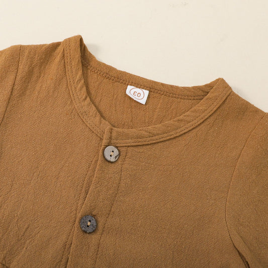 Short-sleeved Cotton Baby Girl's Dress With Barrettes