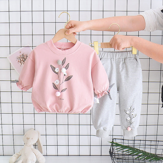 Two-piece Long-sleeved Floral Baby Suit