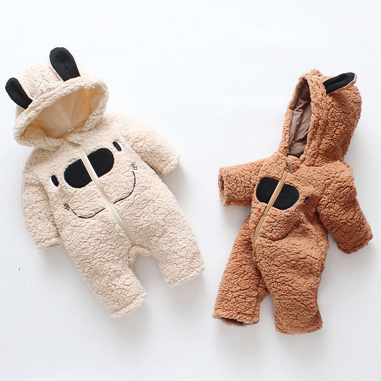 Infant Thickened Bear Hooded Romper for Cold Weather – Roots & Rattles