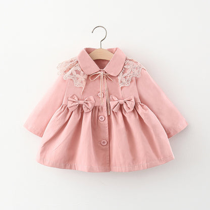 Infant Floral Flip Collar Coat with Ruffled Edges – Roots & Rattles
