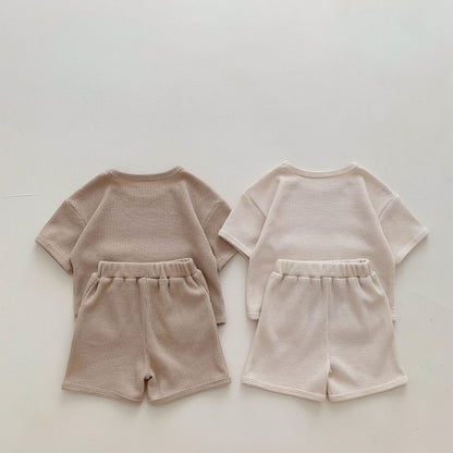 Summer Two-Piece Waffle Baby Suit