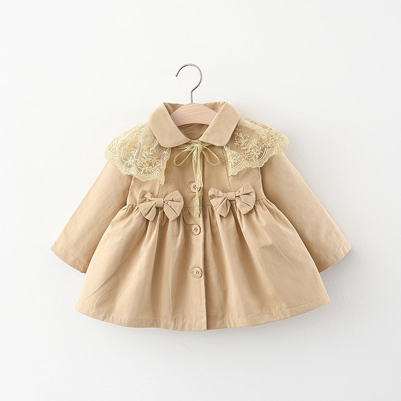 Infant Floral Flip Collar Coat with Ruffled Edges – Roots & Rattles
