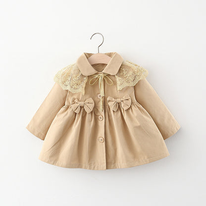 Infant Floral Flip Collar Coat with Ruffled Edges – Roots & Rattles