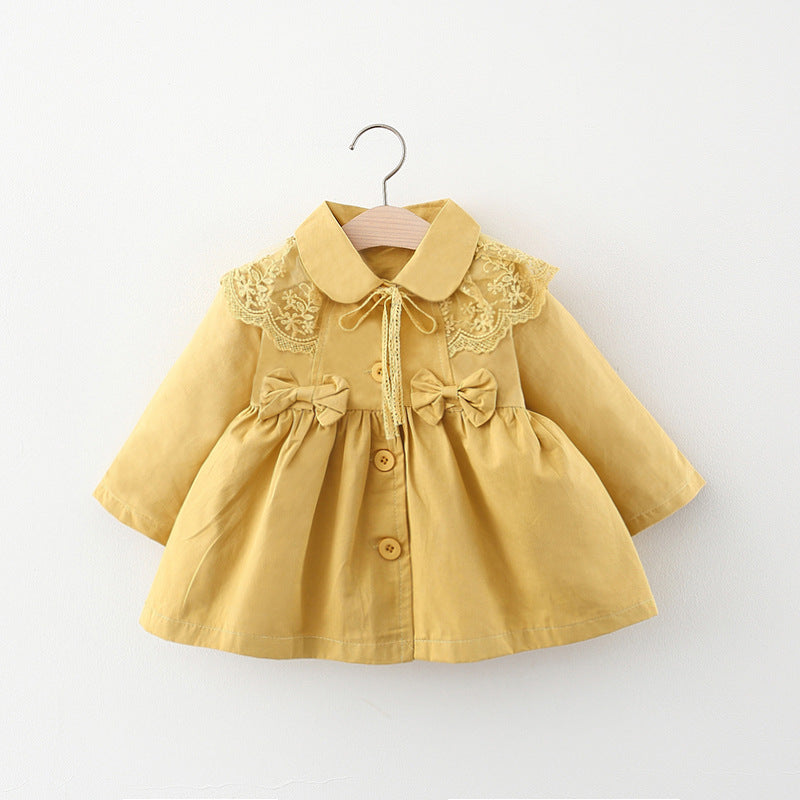 Infant Floral Flip Collar Coat with Ruffled Edges – Roots & Rattles